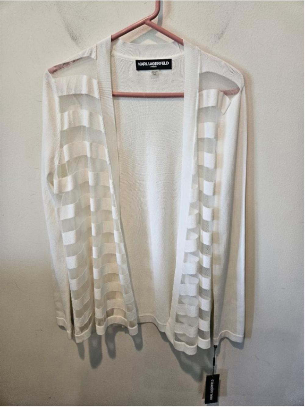 Women's KARL LAGERFELD PARIS NWT White Sheer Stripe Cardigan M